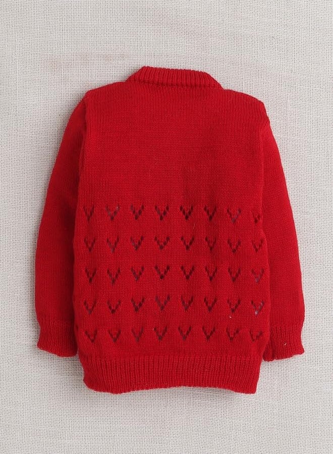 BUMZEE Red Baby Boys Full Sleeves Woolen Sweater with Cap & Socks Age - 0-3 Months (Peb10068B-red) - Image 3