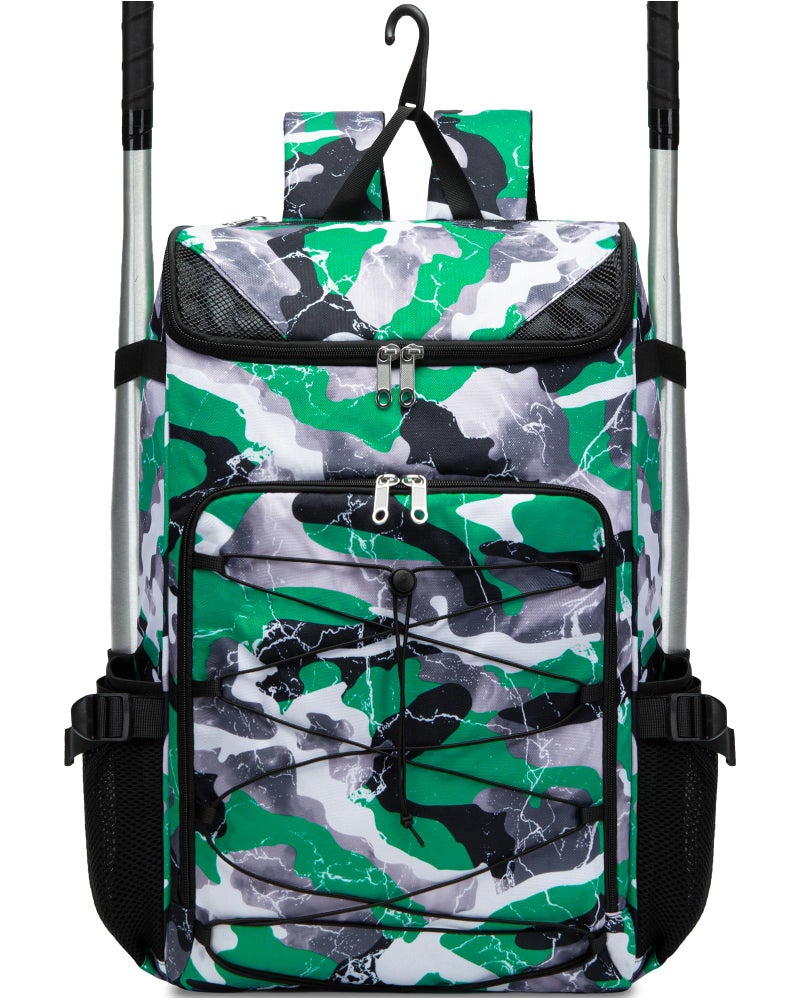 FOKDUVB Baseball Softball Gear Bag Backpack for Boys Girls Ages 812 1214 Large Kids Youth Bat Bag with Ventilated Shoe Compartment Baseball Softball Players Stuff Supplies Green Camouflage - Image 2