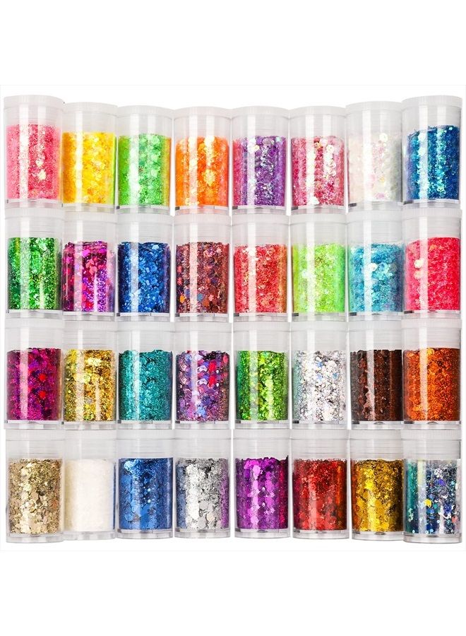 Teenitor Festival Chunky and Fine Glitter Mix, Teenitor 32 Colors Chunky Sequins & Fine Glitter Powder Mix, Iridescent Glitter Flakes, Cosmetic Face Body Eye Hair Nail Art Resin Tumbler Glitter Loose Glitter - Image 1