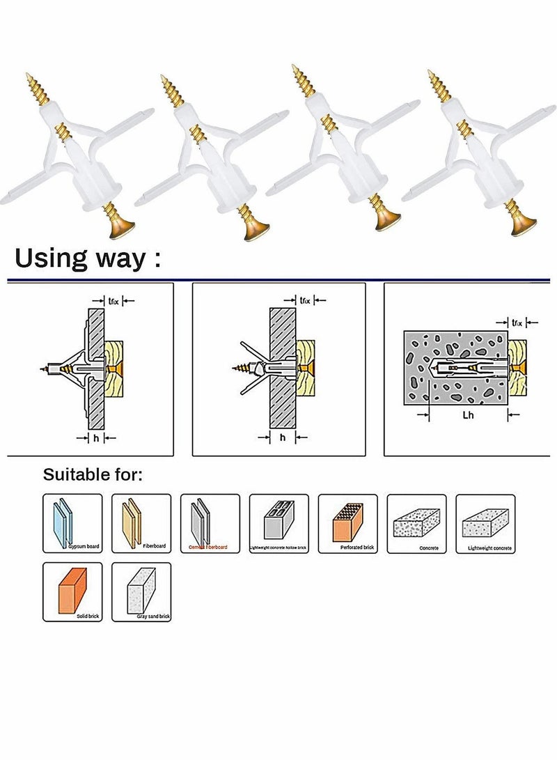 Excefore Plugs and Screws for Plasterboard Wall, 50 Pcs Wall Fixing Plastic Expansion Plug Set - Image 4