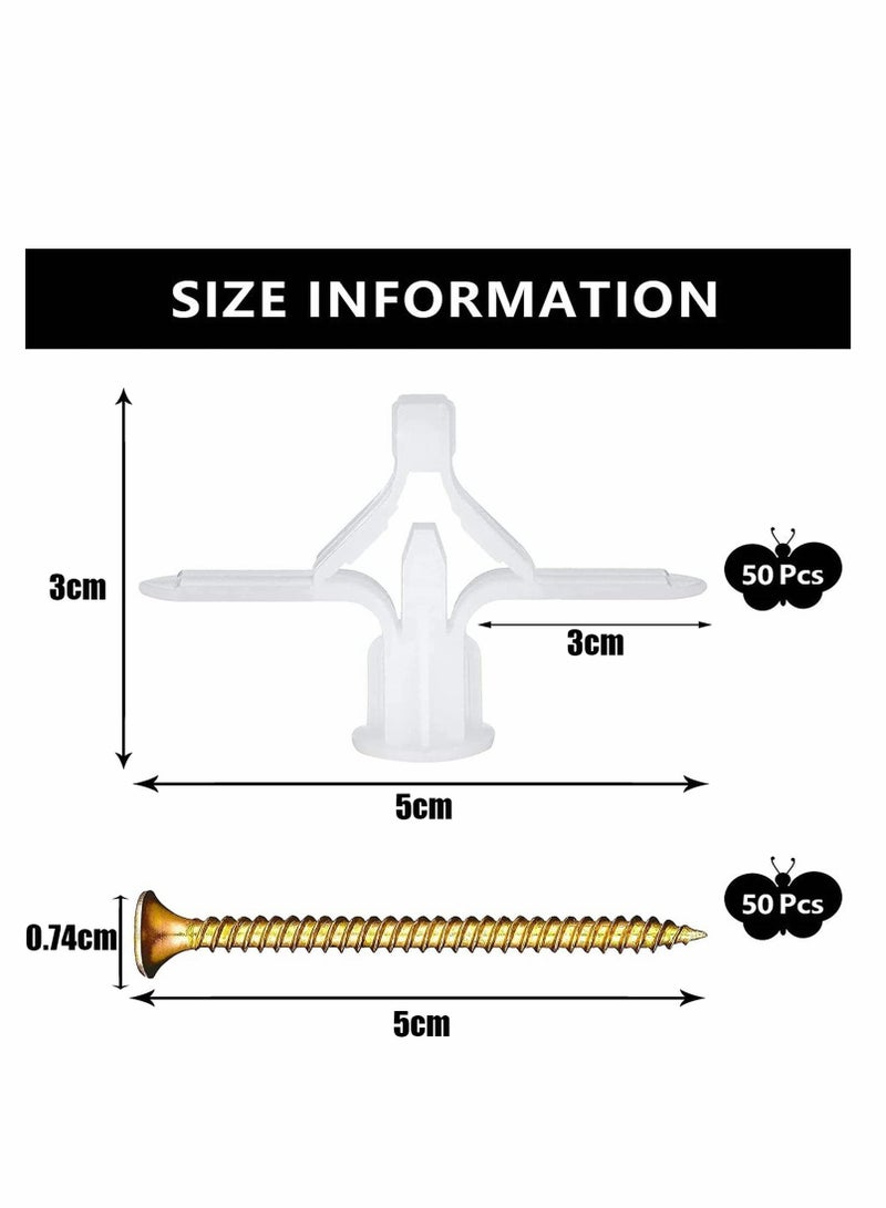 Excefore Plugs and Screws for Plasterboard Wall, 50 Pcs Wall Fixing Plastic Expansion Plug Set - Image 2