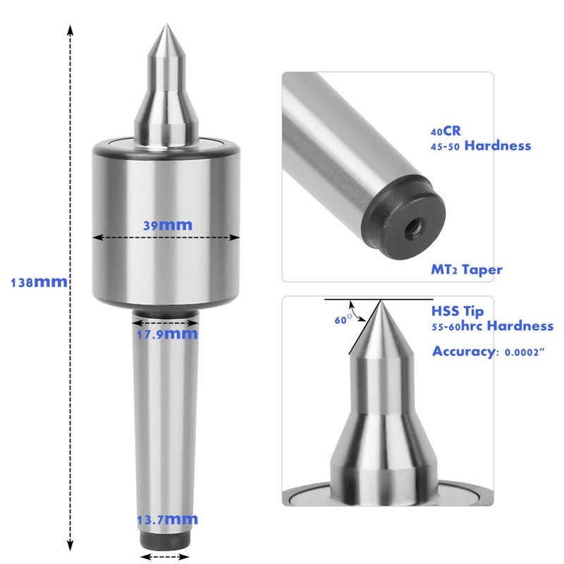 Thincol MT2 Live Center,MT2 High Accuracy Triple Bearing Live Center for Metal Lathe Turning,Live Revolving Center High Precision Medium Turning Tools Parts for Lathe Tailstock Machine - Image 2