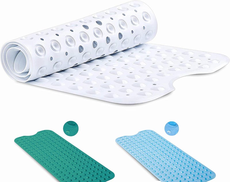 GVTECH Non-Slip Bath Mat with Suction Cups, GVTECH 100x40cm/40x16in Extra Long Bathtub Mats | Anti-Mould, Machine-Washable, Latex-Free | Shower Mat Ideal for Elderly & Children (White) - Image 1