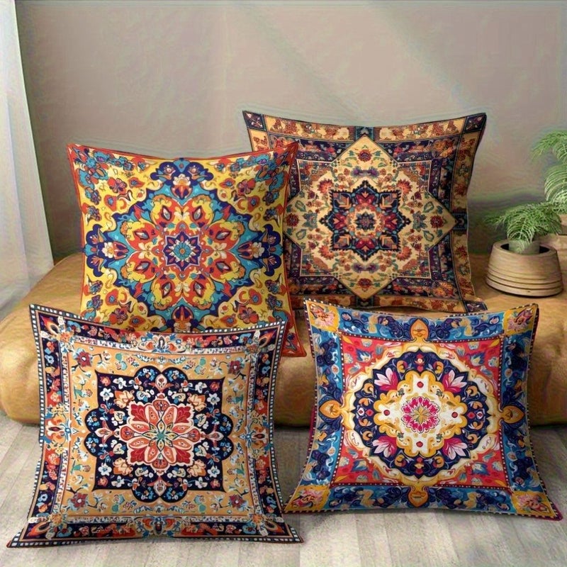 4pcs Vintage Bohemian Throw Pillow Covers 40x40cm Farmhouse Decor for Sofa Patio - Image 4