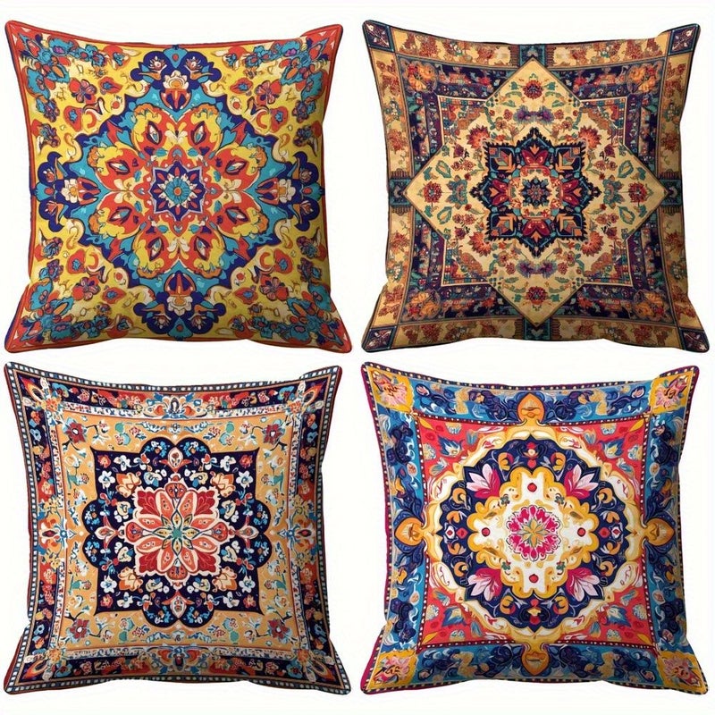 4pcs Vintage Bohemian Throw Pillow Covers 40x40cm Farmhouse Decor for Sofa Patio - Image 1