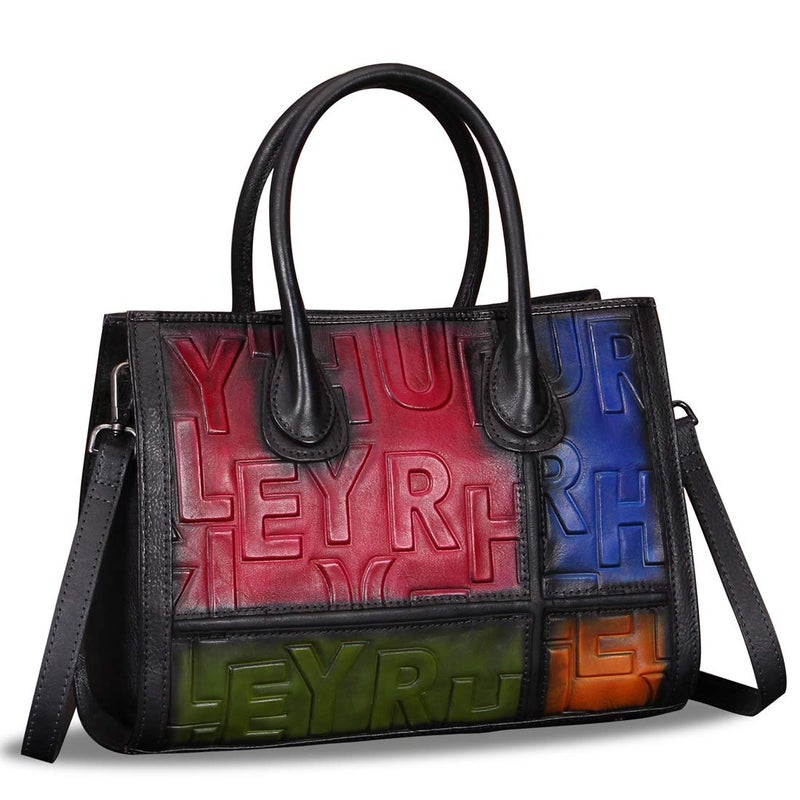 Genuine Leather Top Handle Bags for Women Handmade Vintage Crossbody Handbags Satchels Purse HorizontalMulticolor1 Medium