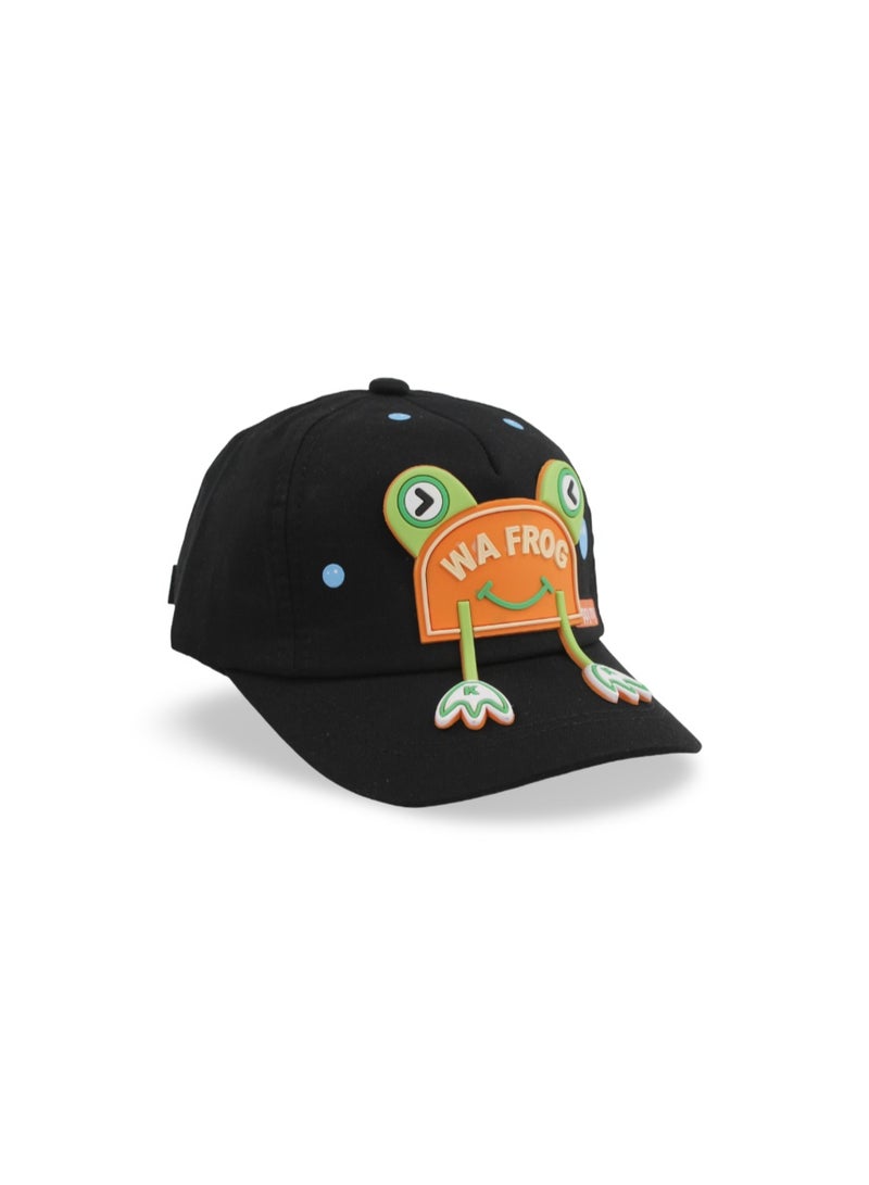 Fancy Unisex Cotton Cap –  Black with Frog Design - Image 1