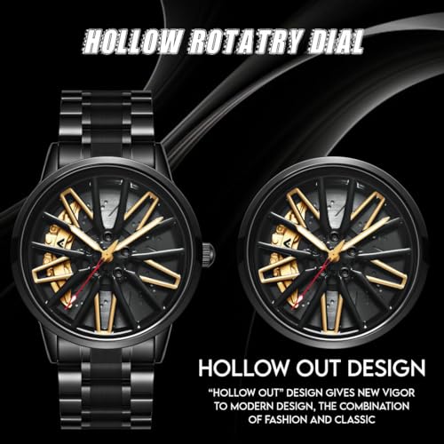 V2A Vortex Series Wheel Rolling Men’s Analog Watch Open Dial Gold Watch – Car Wheel-Inspired Design, Hollow Out Elegance Casual Watch for Men | Gift for Men - Image 5
