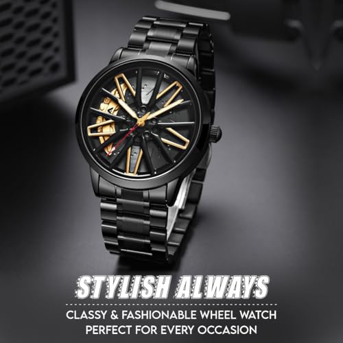 V2A Vortex Series Wheel Rolling Men’s Analog Watch Open Dial Gold Watch – Car Wheel-Inspired Design, Hollow Out Elegance Casual Watch for Men | Gift for Men - Image 2