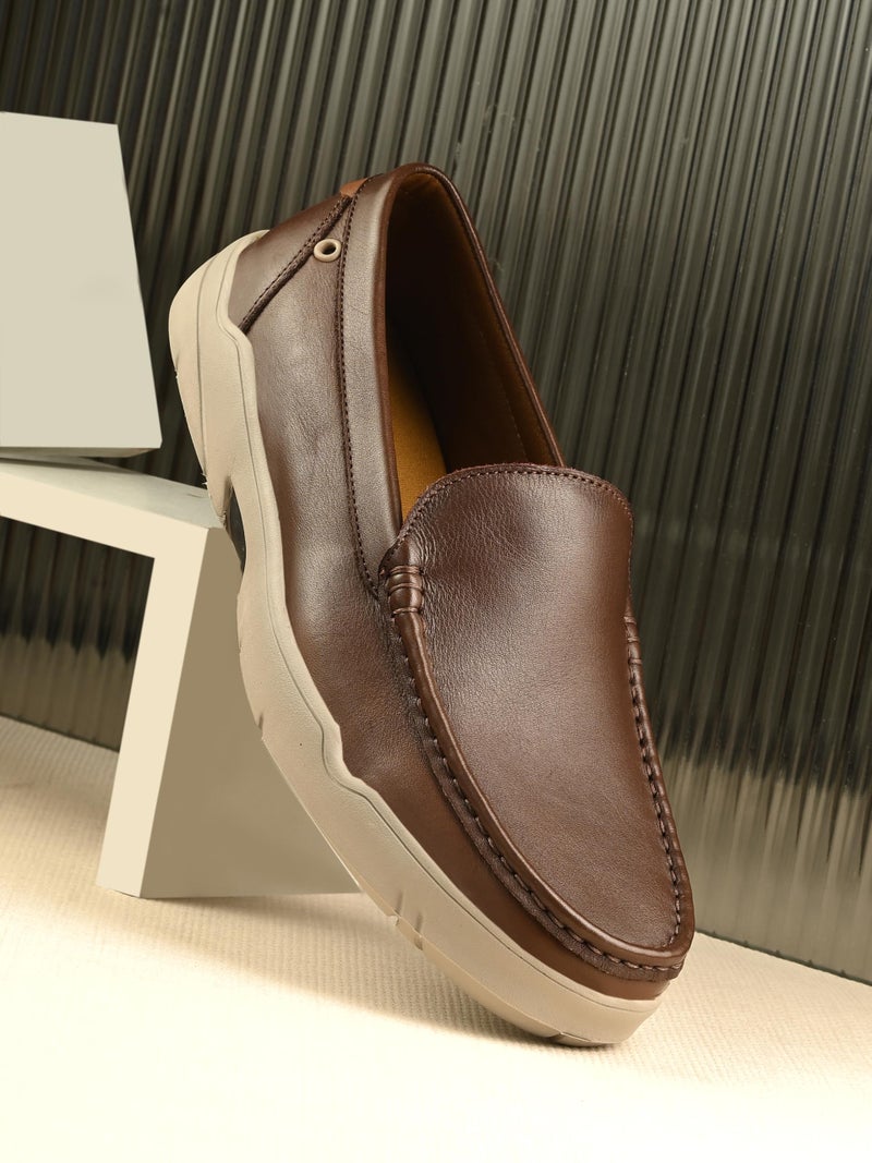 egoss Aspeerio Moonwalk Premium Genuine Leather Loafer Casual Shoes for Men (Brown-7)-MOONWALK-2 - Image 2
