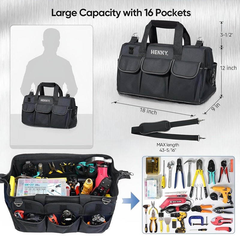 HENNY BAGS HENNY BAGS Heavy Duty Tool Bag 18Inch 16Pocket Premium Urban CORD Professional Storage Organizer Large Zipper Strong Electrician Technician Industrial Multipurpose Tool Bag 750 days warranty  - Image 2