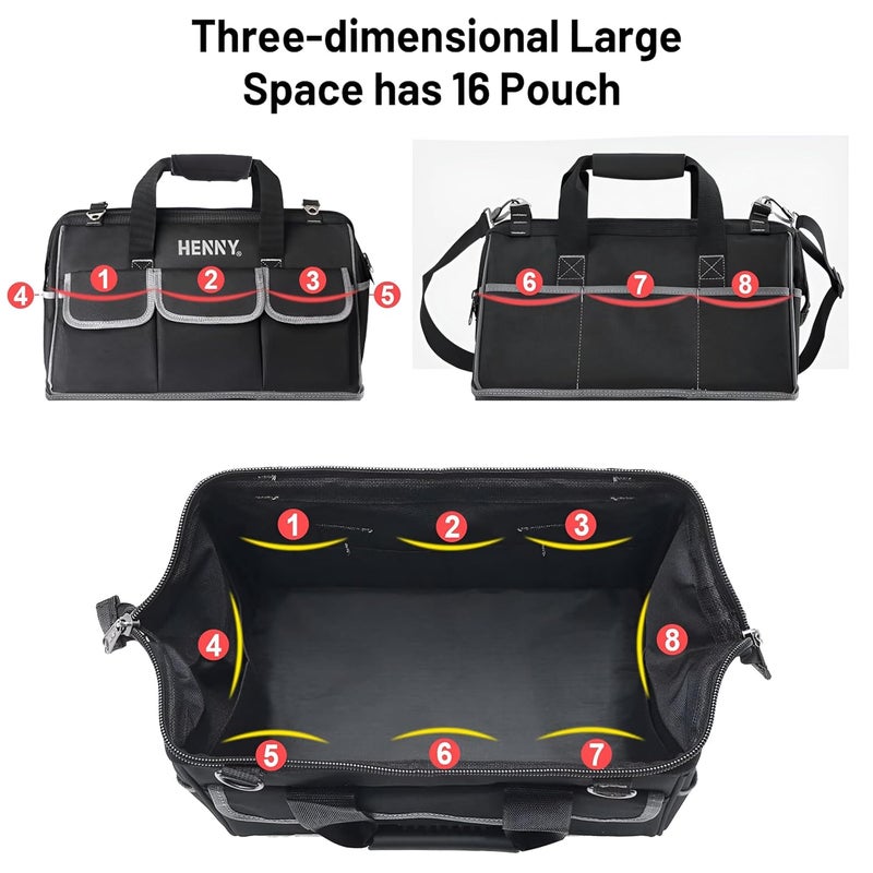 HENNY BAGS HENNY BAGS Heavy Duty Tool Bag 18Inch 16Pocket Premium Urban CORD Professional Storage Organizer Large Zipper Strong Electrician Technician Industrial Multipurpose Tool Bag 750 days warranty  - Image 4