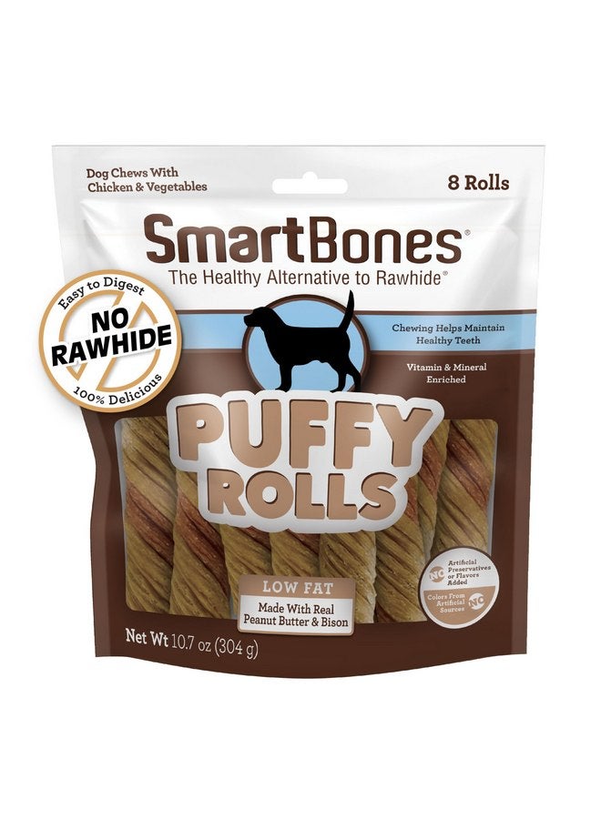 Smartbones Puffy Rolls Chews for Dogs, 8 Count, Treat Your Dog to Easy-to-Digest Rawhide-Free Chews Made with Real Peanut Butter and Bison - Image 1