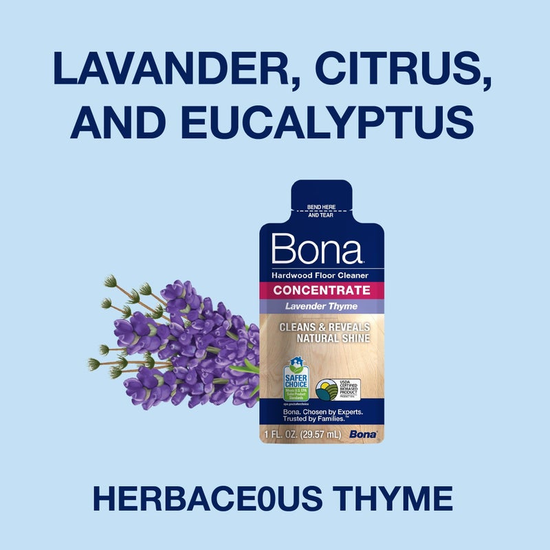 Bona Hardwood Floor Cleaner Concentrate, Lavender Thyme Scent, 1 fl oz, Pack of 4 (Makes 128 fl oz) - Residue-Free Floor Cleaning Concentrate Spray Mop and Spray Bottle Refill - For Wood Floors - Image 4