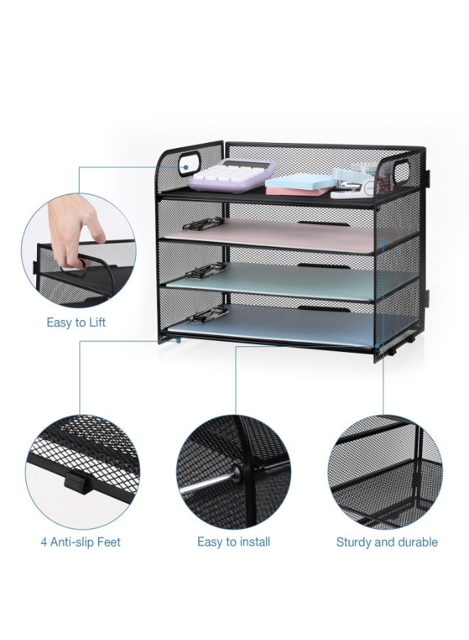 عام منظم أوراق مكتبي 4 طوابق بمقبض: صينية ملفات شبكية للمستلزمات المكتبية. - Image 3