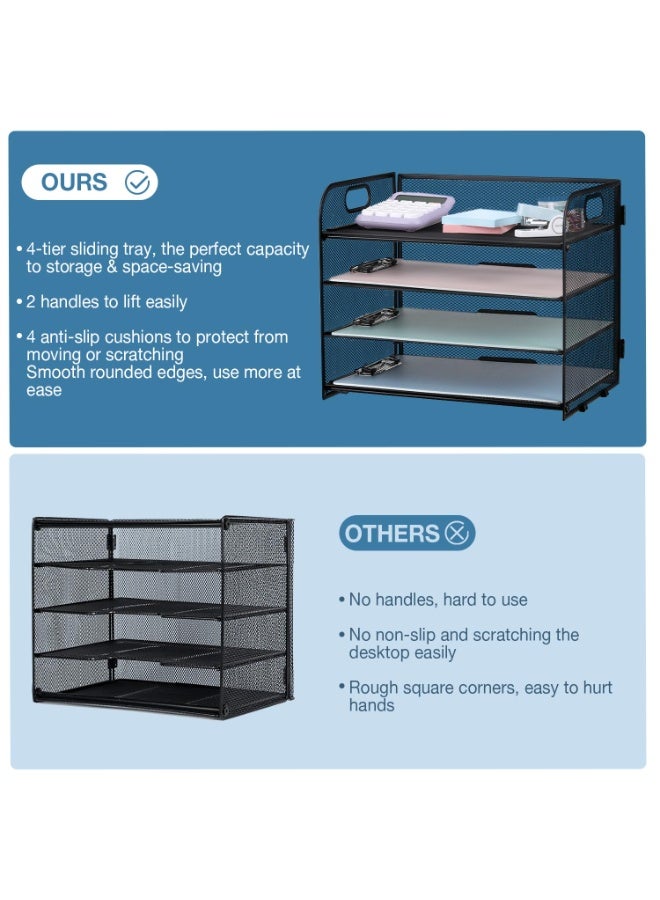 عام منظم أوراق مكتبي 4 طوابق بمقبض: صينية ملفات شبكية للمستلزمات المكتبية. - Image 2