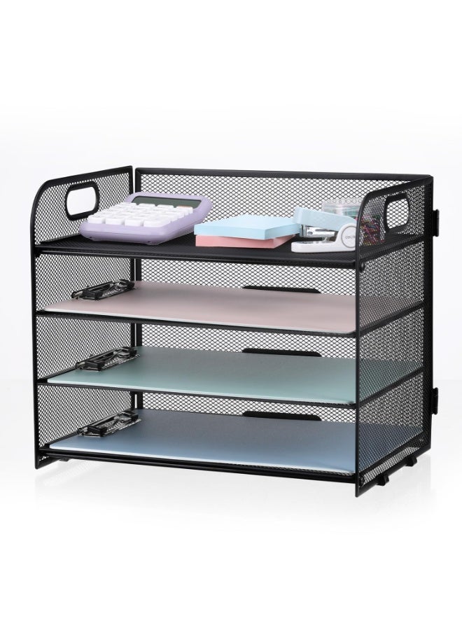 عام منظم أوراق مكتبي 4 طوابق بمقبض: صينية ملفات شبكية للمستلزمات المكتبية. - Image 1