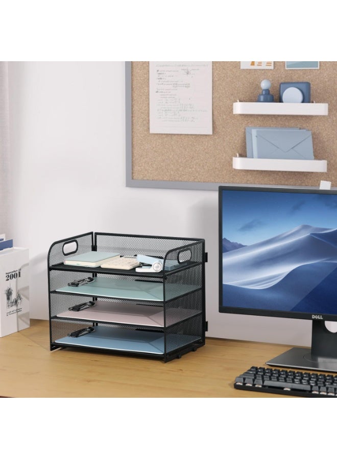 عام منظم أوراق مكتبي 4 طوابق بمقبض: صينية ملفات شبكية للمستلزمات المكتبية. - Image 4