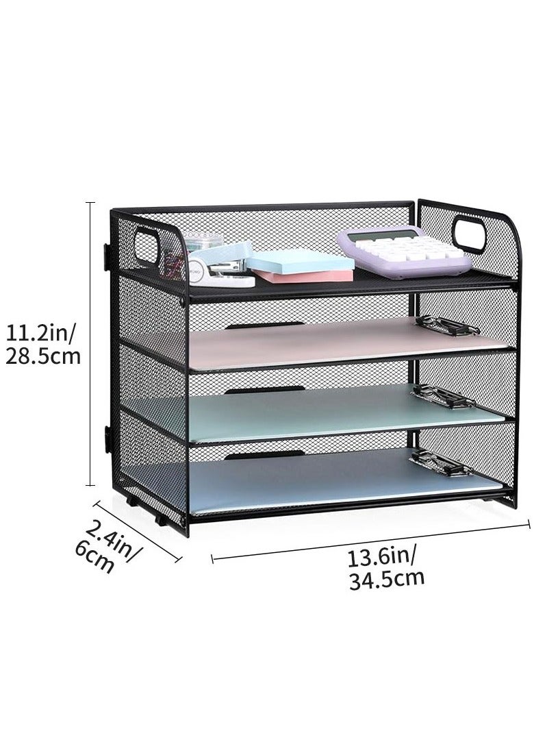 عام منظم أوراق مكتبي 4 طوابق بمقبض: صينية ملفات شبكية للمستلزمات المكتبية. - Image 5