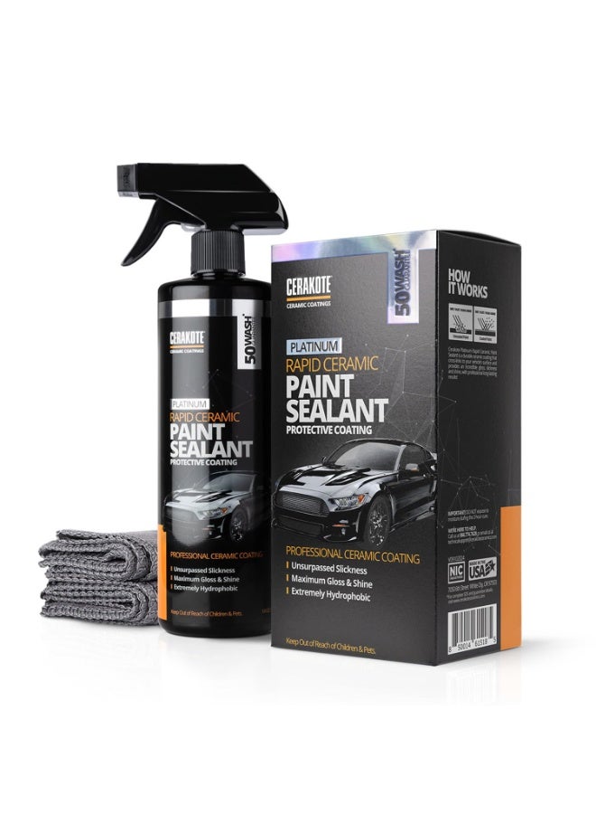 CERAKOTE® Platinum Rapid Ceramic Paint Sealant Spray (14 oz.) - Maximum Gloss & Shine – Extremely Hydrophobic – Unmatched Slickness - Ceramic Spray Coating - 50 Wash Rating