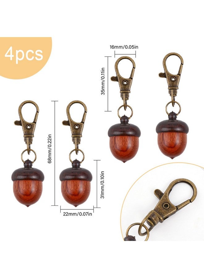 CHGCRAFT 4Pcs Wooden Acorn Box Keychain with Zinc Alloy Swivel Lobster Clasps Charm for DIY Keychain Necklace Crafting Jewelry Making Car Pendant Decorations, Camel - Image 2