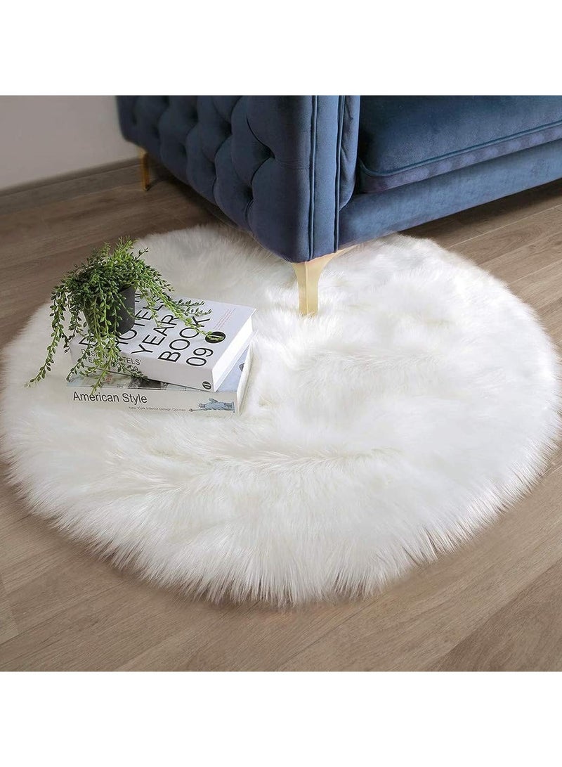 LINGWEI Soft Faux Fur Wool Area Rug Round Area Rug Shaggy Throw Rug Fluffy Living Room Carpet, Fluffy Carpets Soft White Round Area Rug - Image 1