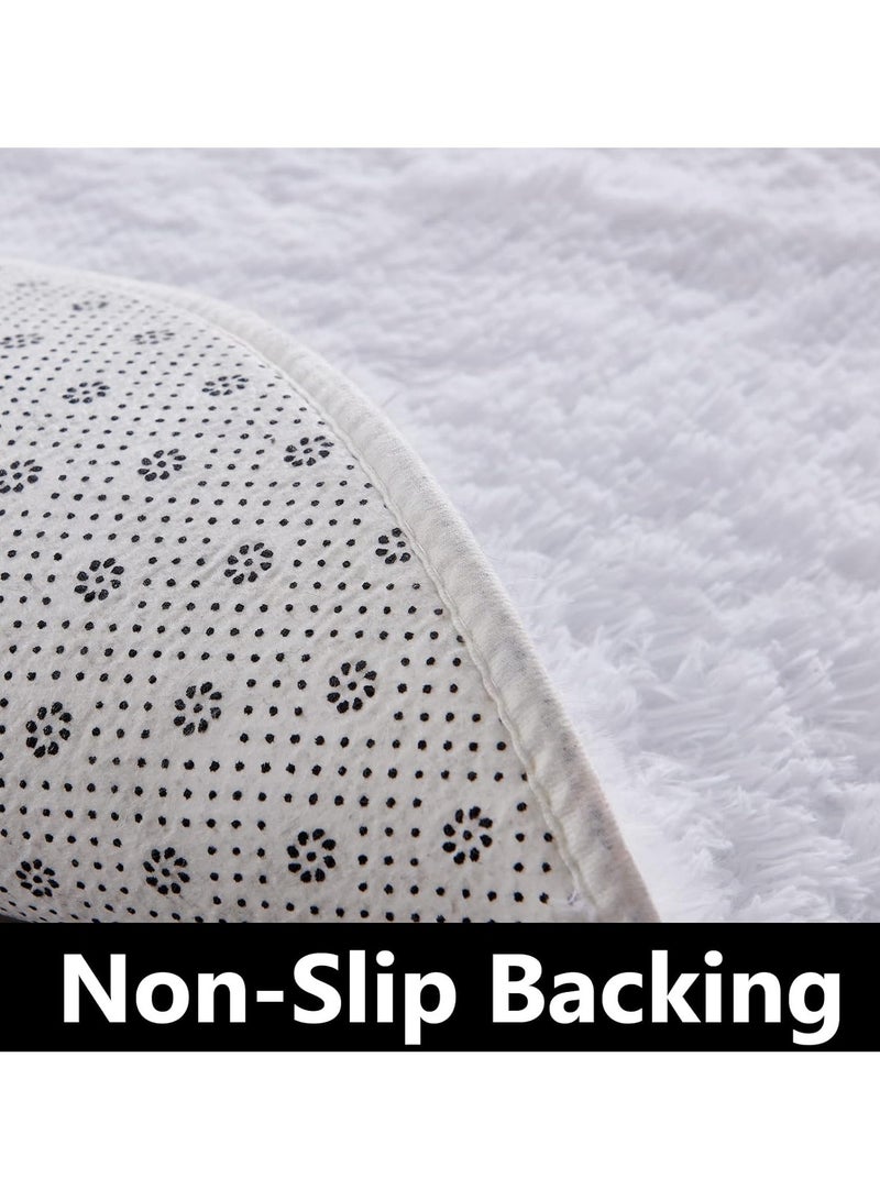 LINGWEI Soft Faux Fur Wool Area Rug Round Area Rug Shaggy Throw Rug Fluffy Living Room Carpet, Fluffy Carpets Soft White Round Area Rug - Image 3