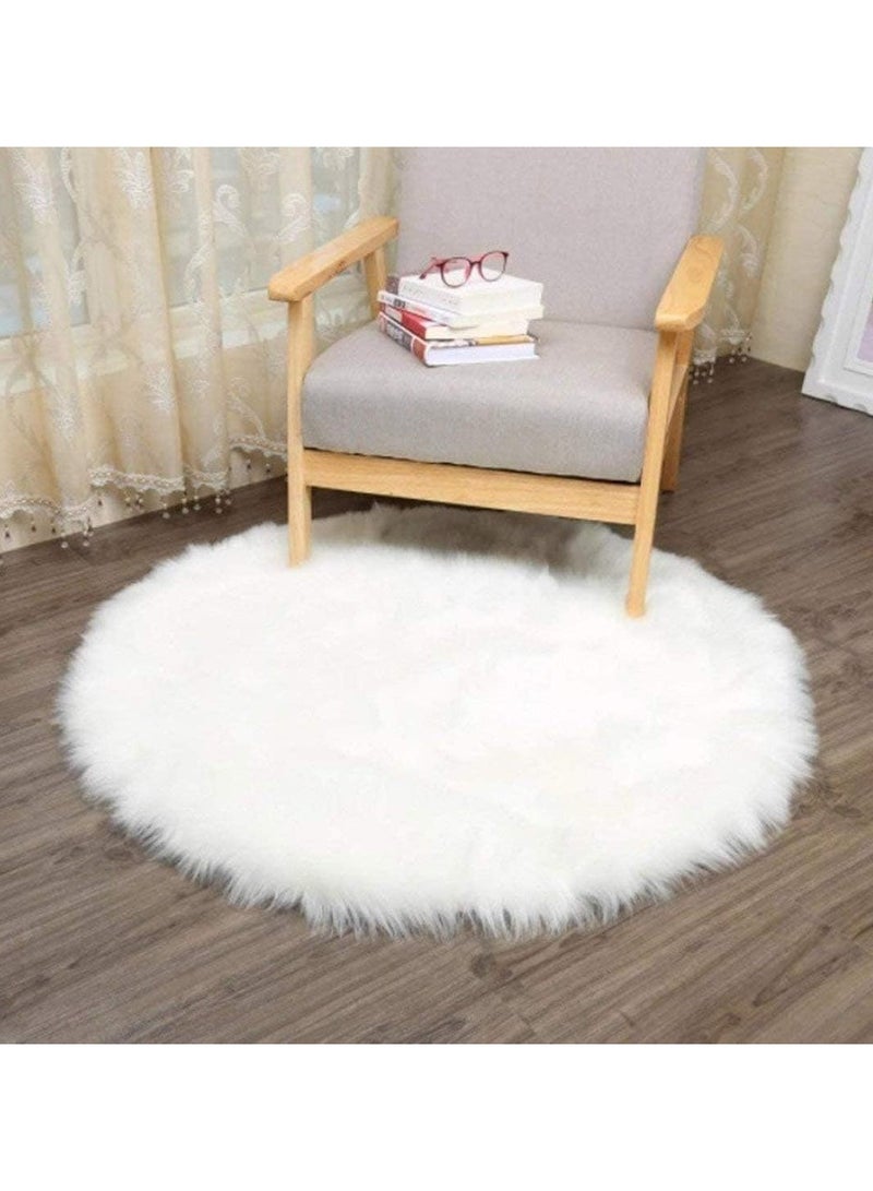LINGWEI Soft Faux Fur Wool Area Rug Round Area Rug Shaggy Throw Rug Fluffy Living Room Carpet, Fluffy Carpets Soft White Round Area Rug - Image 4