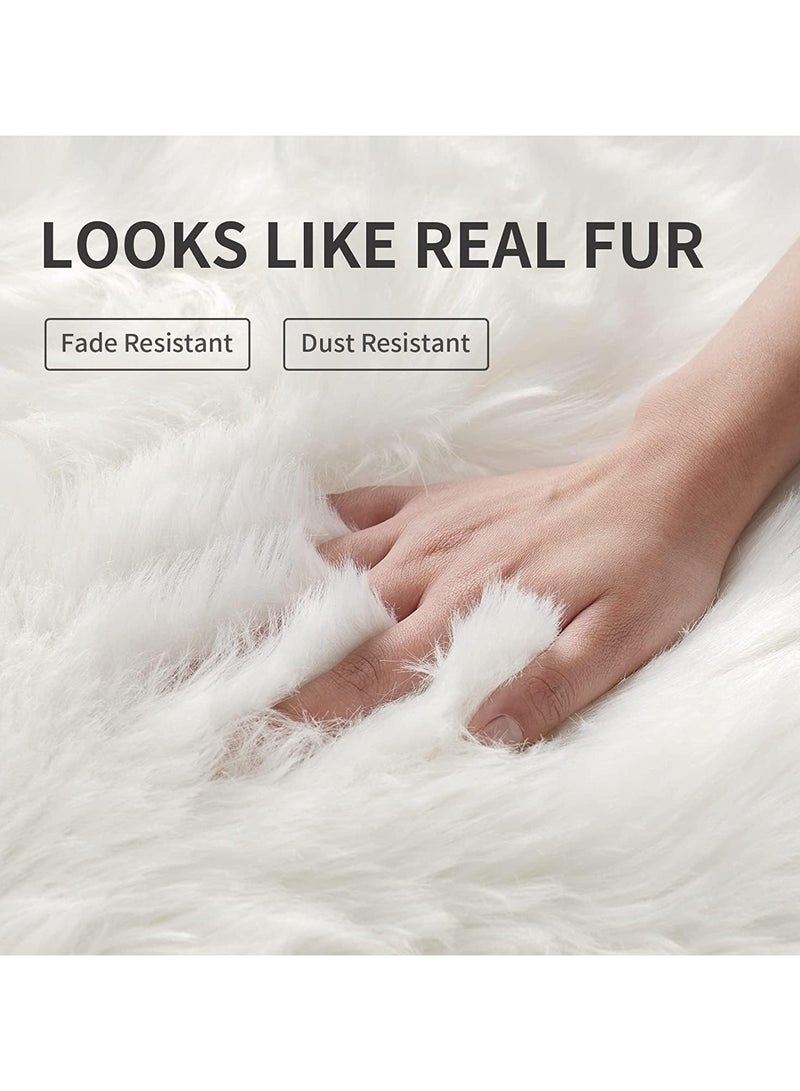 LINGWEI Soft Faux Fur Wool Area Rug Round Area Rug Shaggy Throw Rug Fluffy Living Room Carpet, Fluffy Carpets Soft White Round Area Rug - Image 5