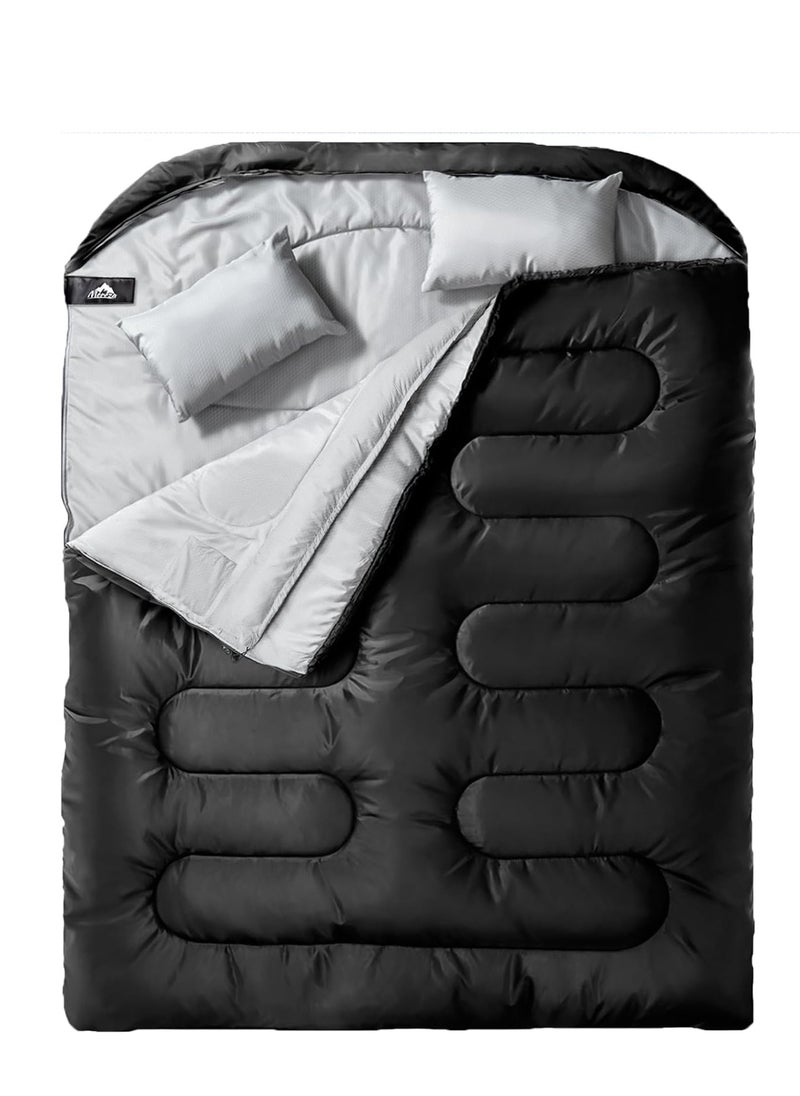 Mereza Double Sleeping Bag for Adults Mens with Pillow, XL Queen Size Two Person Sleeping Bag for All Season Camping Hiking Backpacking 2 Person Sleeping Bags for Cold Weather & Warm  - Image 1