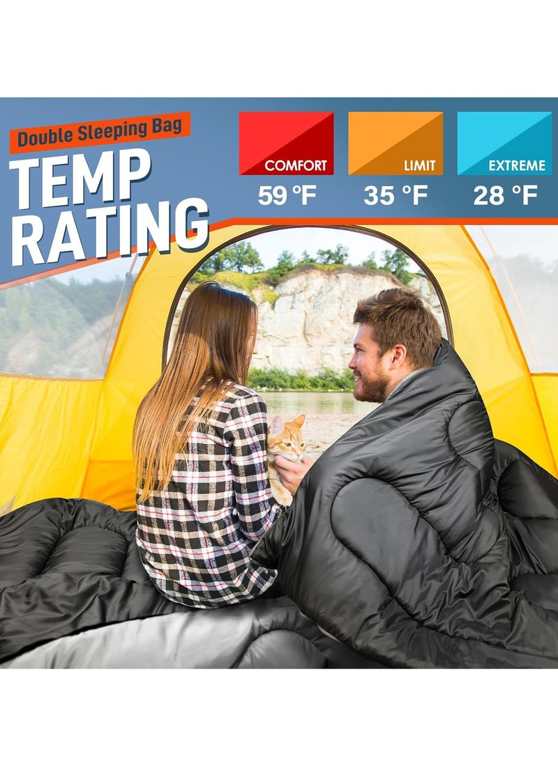 Mereza Double Sleeping Bag for Adults Mens with Pillow, XL Queen Size Two Person Sleeping Bag for All Season Camping Hiking Backpacking 2 Person Sleeping Bags for Cold Weather & Warm  - Image 2