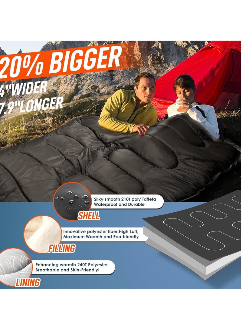 Mereza Double Sleeping Bag for Adults Mens with Pillow, XL Queen Size Two Person Sleeping Bag for All Season Camping Hiking Backpacking 2 Person Sleeping Bags for Cold Weather & Warm  - Image 3