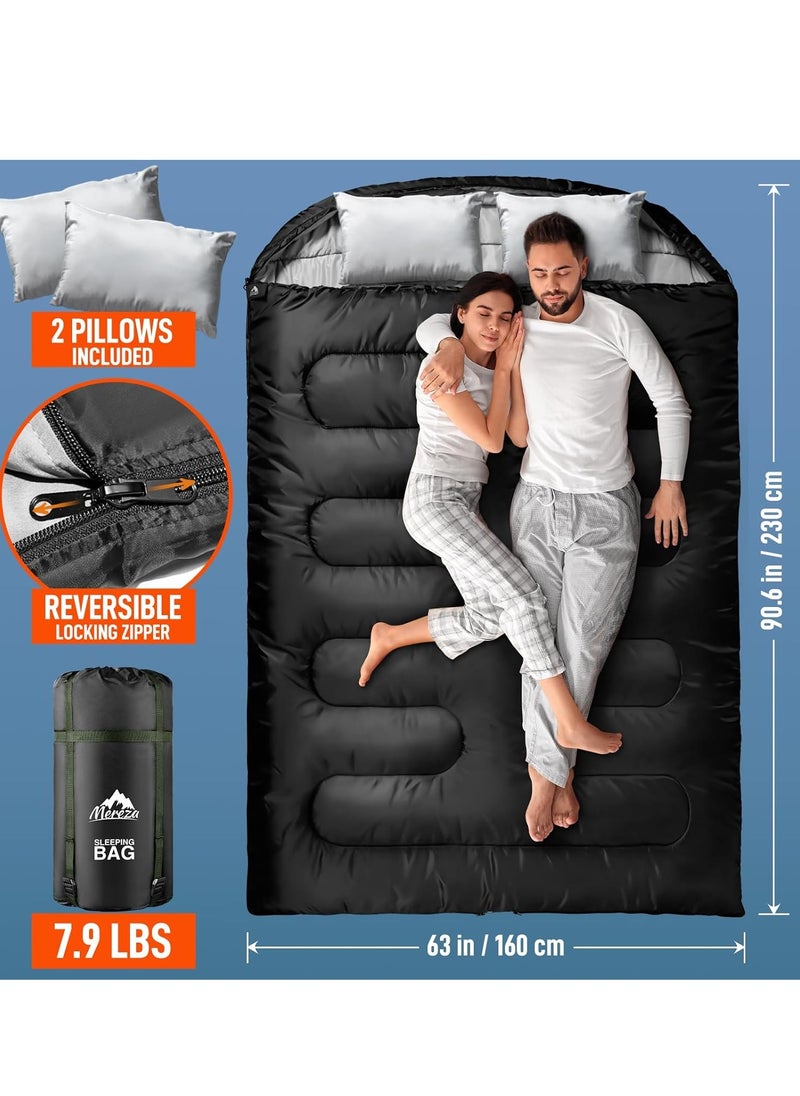 Mereza Double Sleeping Bag for Adults Mens with Pillow, XL Queen Size Two Person Sleeping Bag for All Season Camping Hiking Backpacking 2 Person Sleeping Bags for Cold Weather & Warm  - Image 5