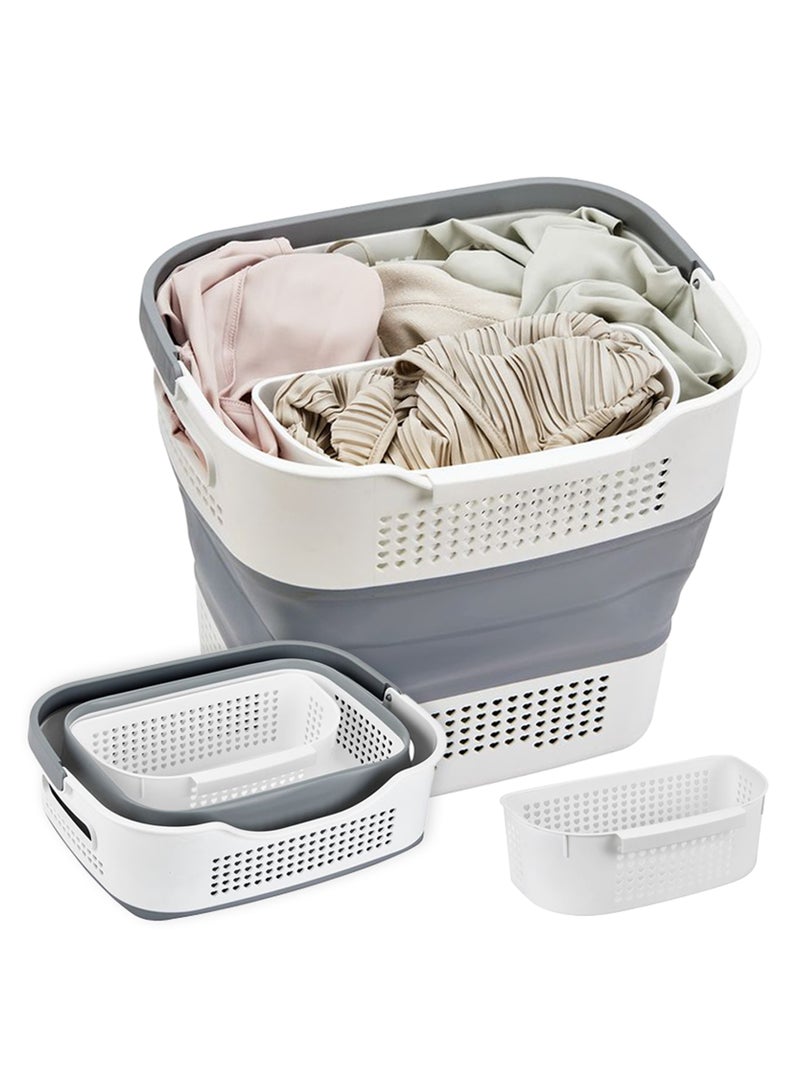 LAWAZIM Flexible Laundry Basket - 41x32x(12-35)cm Grey –  Foldable Plastic Laundry Hamper with Handles, Rubber Center, and Ventilated Structure - Ideal for Clothes and Household Organization - Image 1