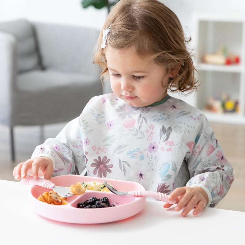 Bumkins Toddler Utensils, Kids Fork and Spoon Set, Silicone and Stainless-Steel Silverware, Angled Forks / Sporks for Self-Feeding, Children Training Flatware Cutlery for 18 Months Up, Pink - Image 5