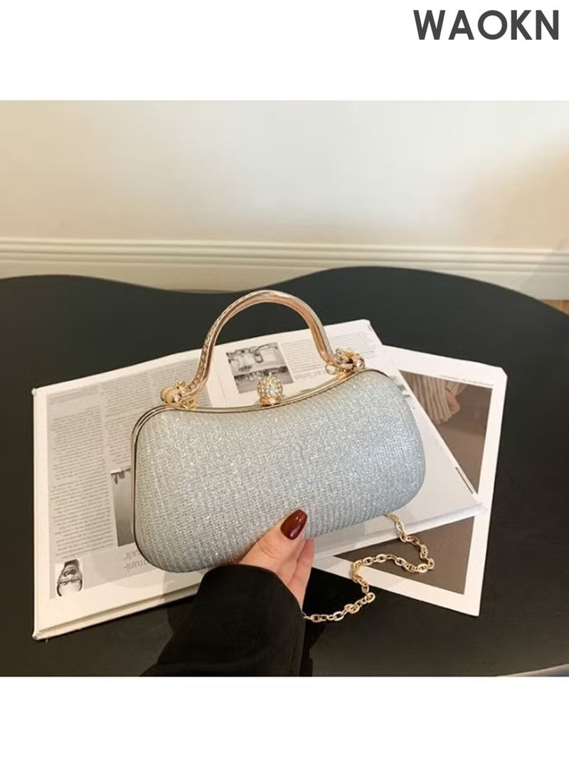 WAOKN Fashionable women's handbag, a delicate and compact shoulder bag made of metal material, durable and can be used as a shoulder chain crossbody bag. - Image 5