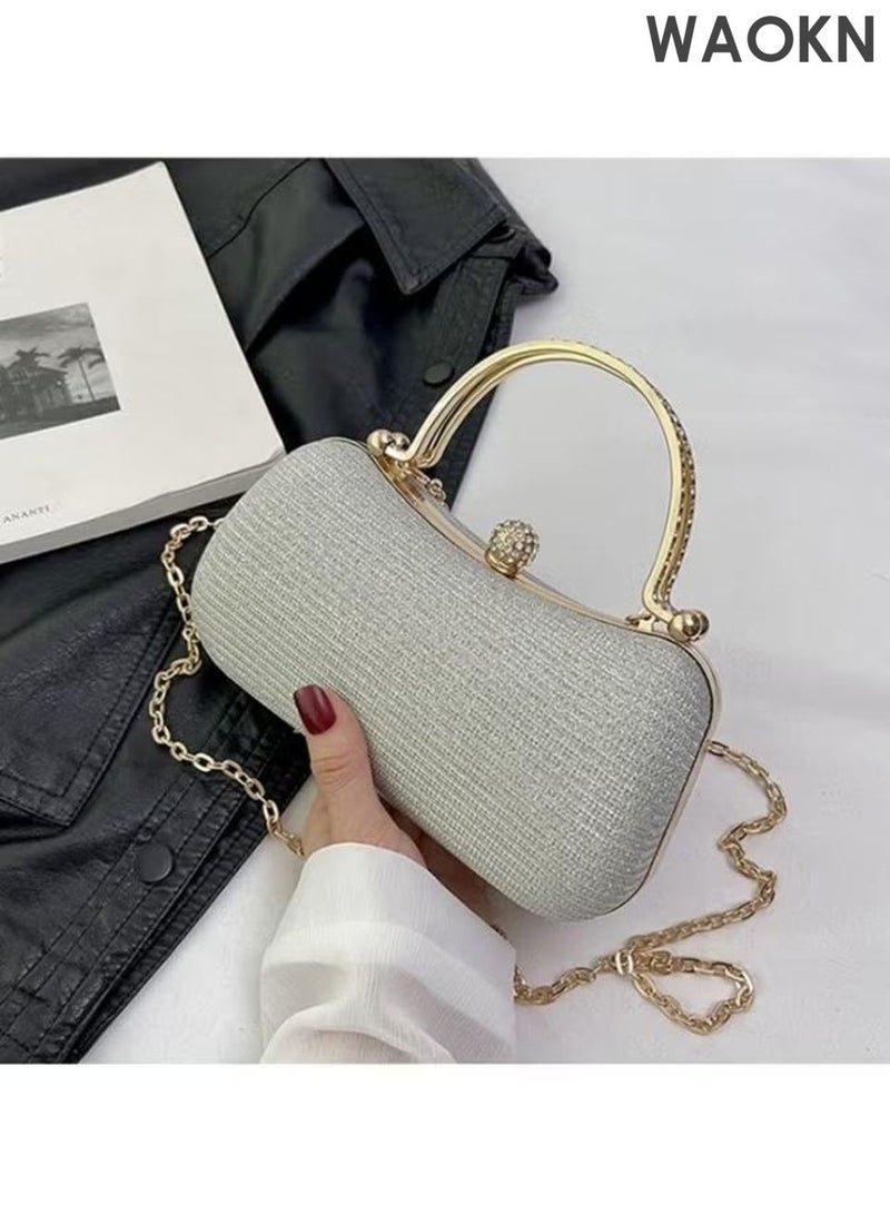 WAOKN Fashionable women's handbag, a delicate and compact shoulder bag made of metal material, durable and can be used as a shoulder chain crossbody bag. - Image 2