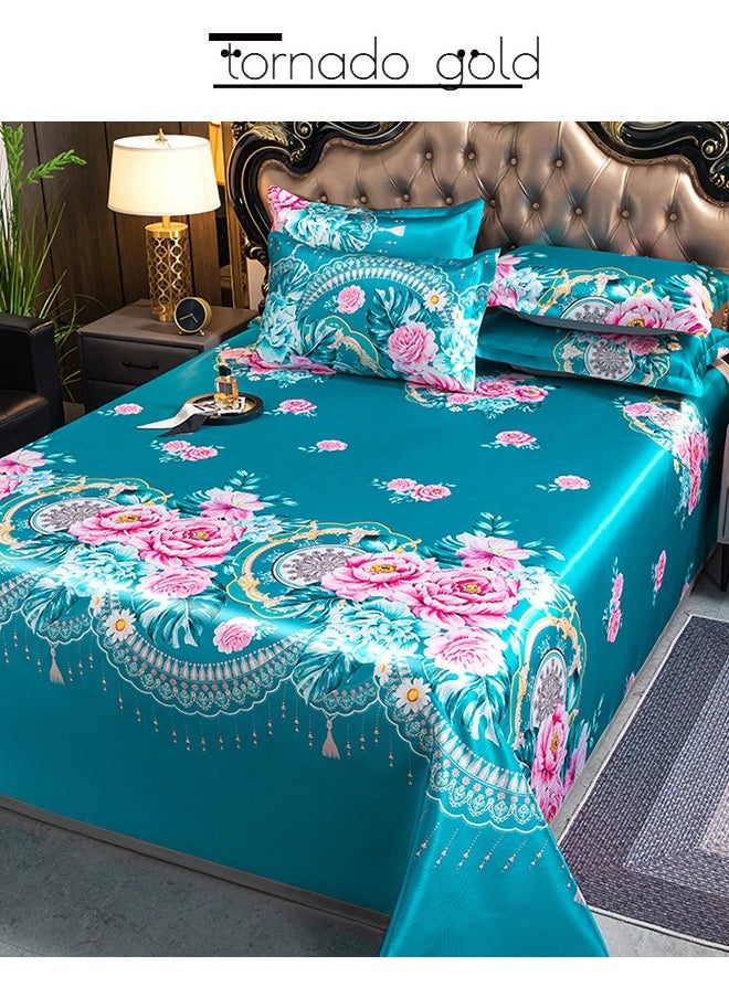 Ice Silk Mat Summer Printed Bed Mat Three-Piece Set with Pillowcase Machine Washable Air Conditioning Mat Soft Mat 230*250cm