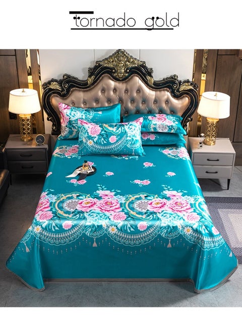 Ice Silk Mat Summer Printed Bed Mat Three-Piece Set with Pillowcase Machine Washable Air Conditioning Mat Soft Mat 230*250cm