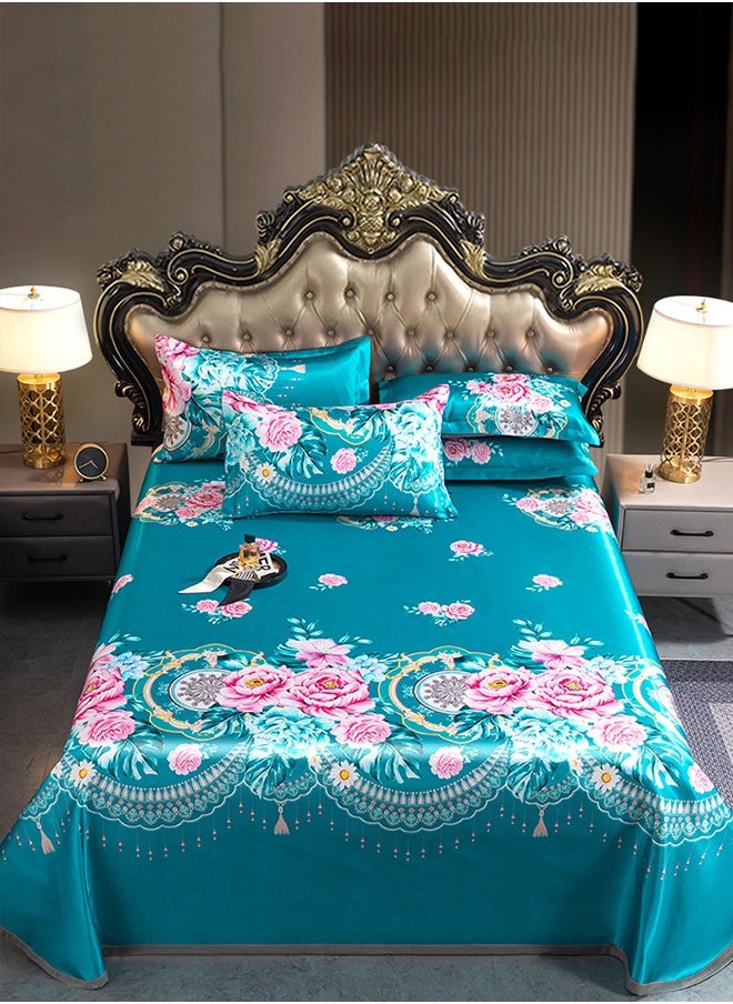 Ice Silk Mat Summer Printed Bed Mat Three-Piece Set with Pillowcase Machine Washable Air Conditioning Mat Soft Mat 230*250cm