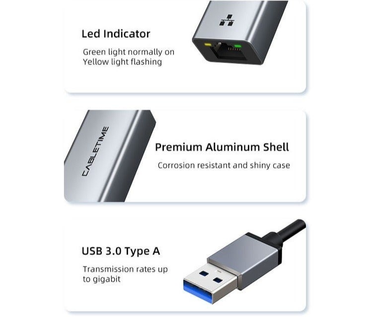 كابل تايم محول USB 3.0 إلى جيجابت إيثرنت بسرعة 1000 ميجابت في الثانية RJ45 - Image 3