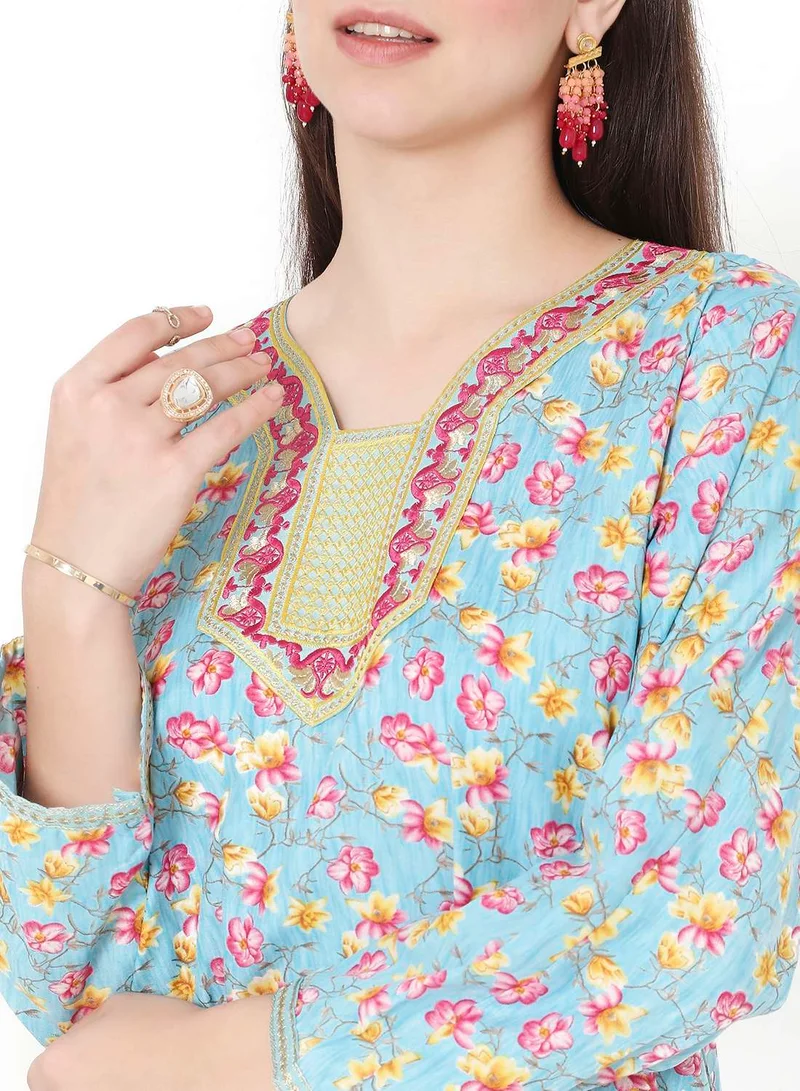 HANA & SARA MULTICOLOUR PRINTED AND THREAD EMBROIDERED LONG STYLISH ARABIC KAFTAN JALABIYA DRESS