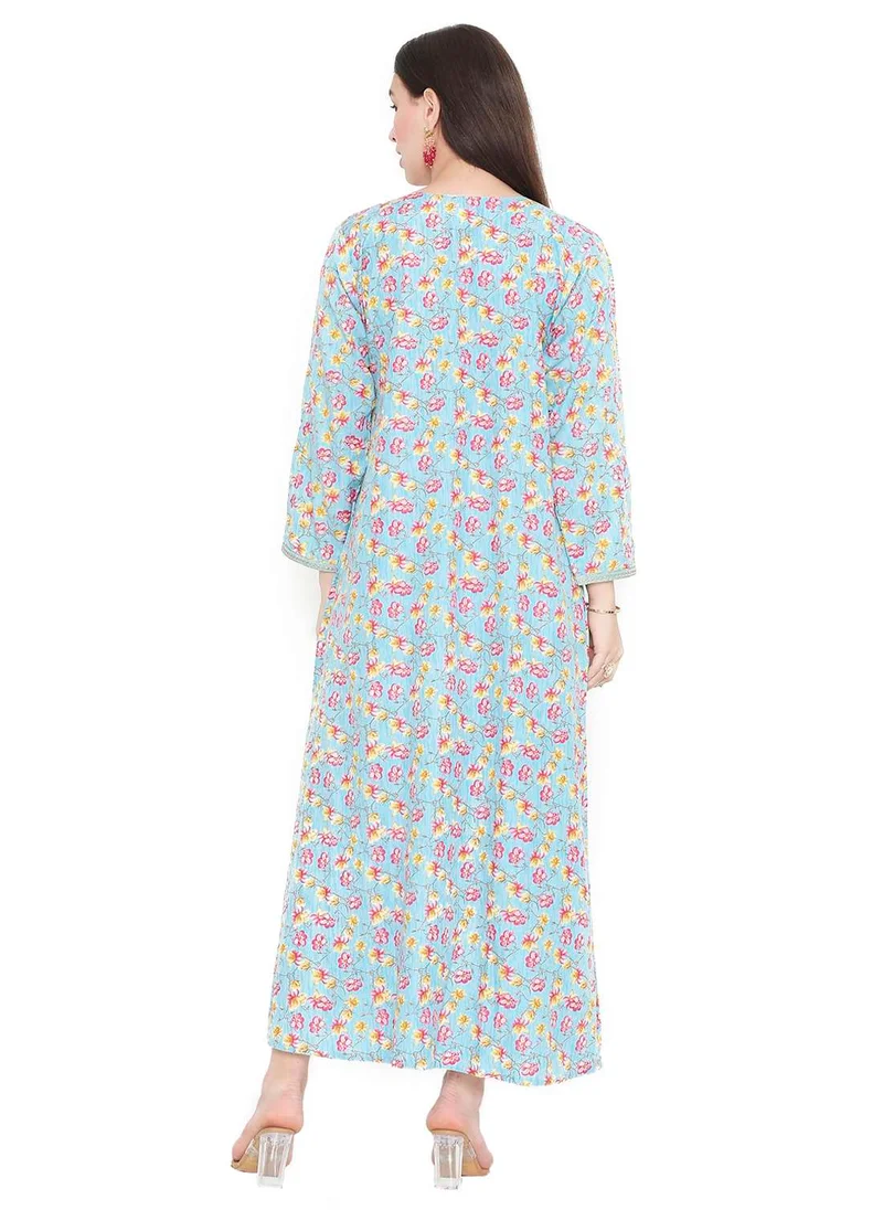 HANA & SARA MULTICOLOUR PRINTED AND THREAD EMBROIDERED LONG STYLISH ARABIC KAFTAN JALABIYA DRESS