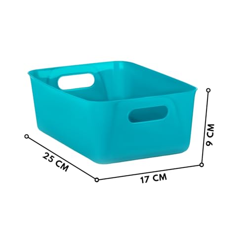 PUNO Multipurpose Plastic Storage Basket with Handles – Durable Open Storage Bin for Kitchen, Bathroom, Office, Desk Organizer (Set of 3, Multi-Color) - Image 3