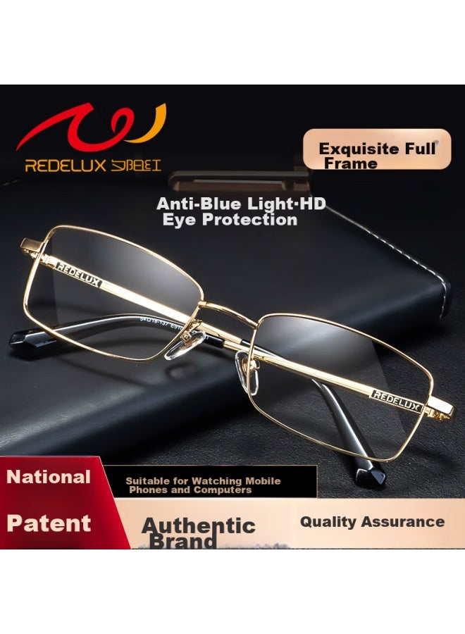 Sunset Red Reading Gl For Men, High-definition Anti-blue Light Full-frame Durable Stylish High-end Reading Gl E9106 Gold 2.0 Diopter - Image 1