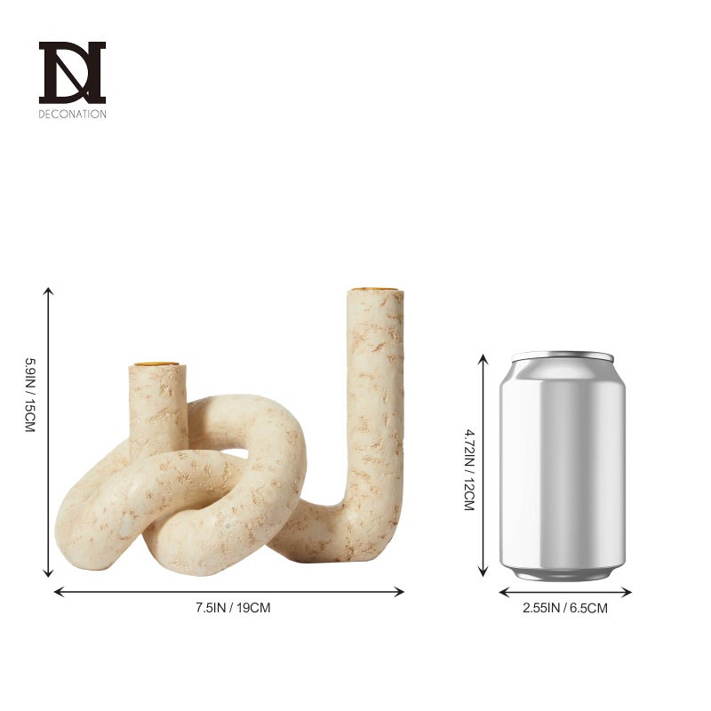 DN DECONATION Knot Shaped Taper Candle Holders - Travertine Resin Candlestick Holders, Candle Sticks Holder Boho Farmhouse Decor Coffee Table Centerpiece for Living Room Fireplace Wedding - Image 3