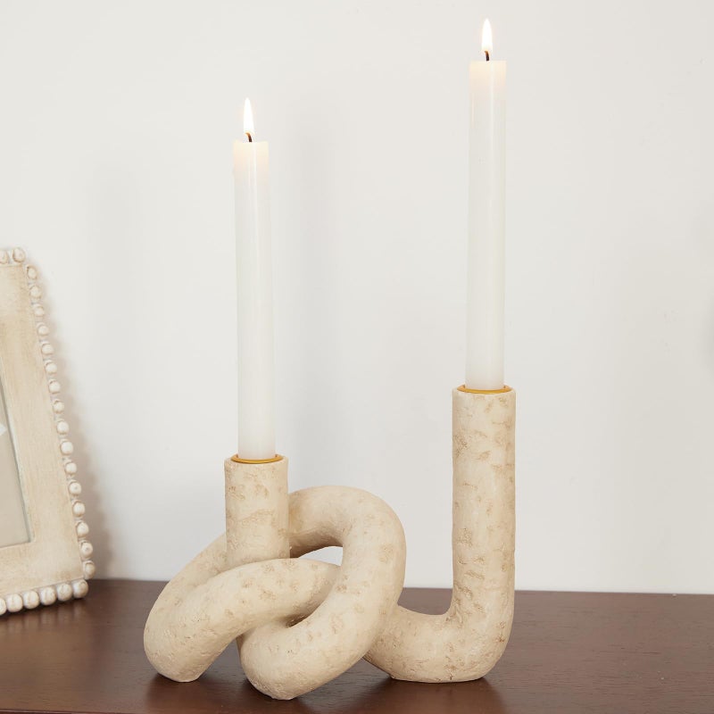 DN DECONATION Knot Shaped Taper Candle Holders - Travertine Resin Candlestick Holders, Candle Sticks Holder Boho Farmhouse Decor Coffee Table Centerpiece for Living Room Fireplace Wedding - Image 5
