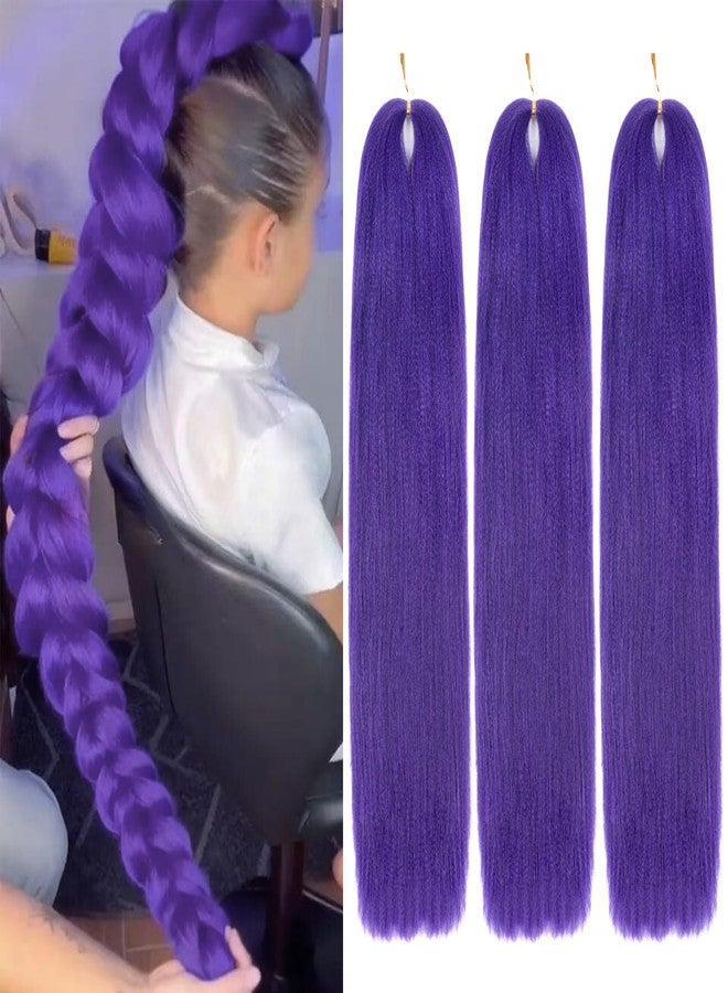 FCHLHFC Long Pre Stretched Braiding Hair 24 Inch, Pre Stretched Synthetic Braiding hair for Braids,3 Packs Purple Rumi Hair Extensions Itch Free Hot Water Setting (24Inch purple#) - Image 1