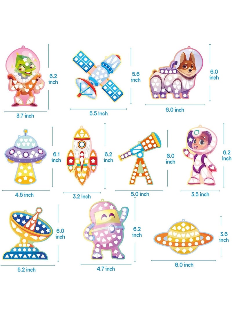 Capstro Mirror Mosaic Sticker Art Kit – Astronaut Theme | 10 Pattern Cards, 12 Laser Mirror Stickers & 10 Lanyards | DIY Space Mosaic Craft for Kids Age 4+ | Creative Galaxy Art Activity for Boys & Girls - Image 3