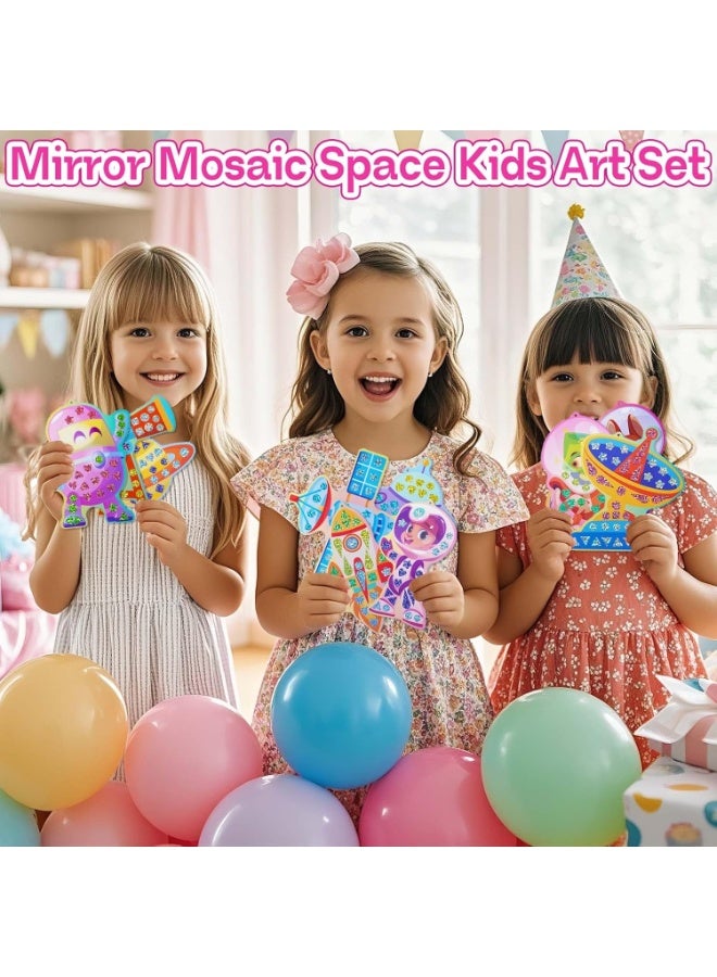 Capstro Mirror Mosaic Sticker Art Kit – Astronaut Theme | 10 Pattern Cards, 12 Laser Mirror Stickers & 10 Lanyards | DIY Space Mosaic Craft for Kids Age 4+ | Creative Galaxy Art Activity for Boys & Girls - Image 4